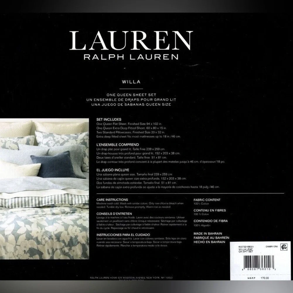 7 Pc Set Lauren Ralph Lauren Willa Full/Queen Duvet Cover Set & Queen Sheet Set